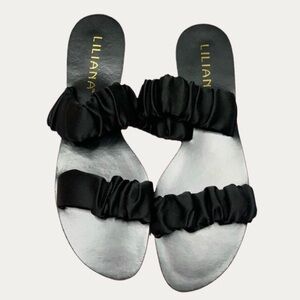 Liliana Black Sandals with Elastic Ruched Straps Sizes 6.5 & 7.5